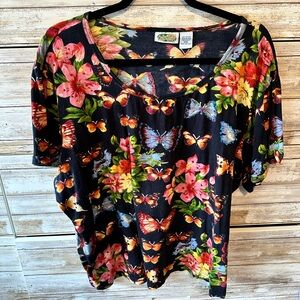 Tropical Escape Red and Black Relaxed Floral Blouse